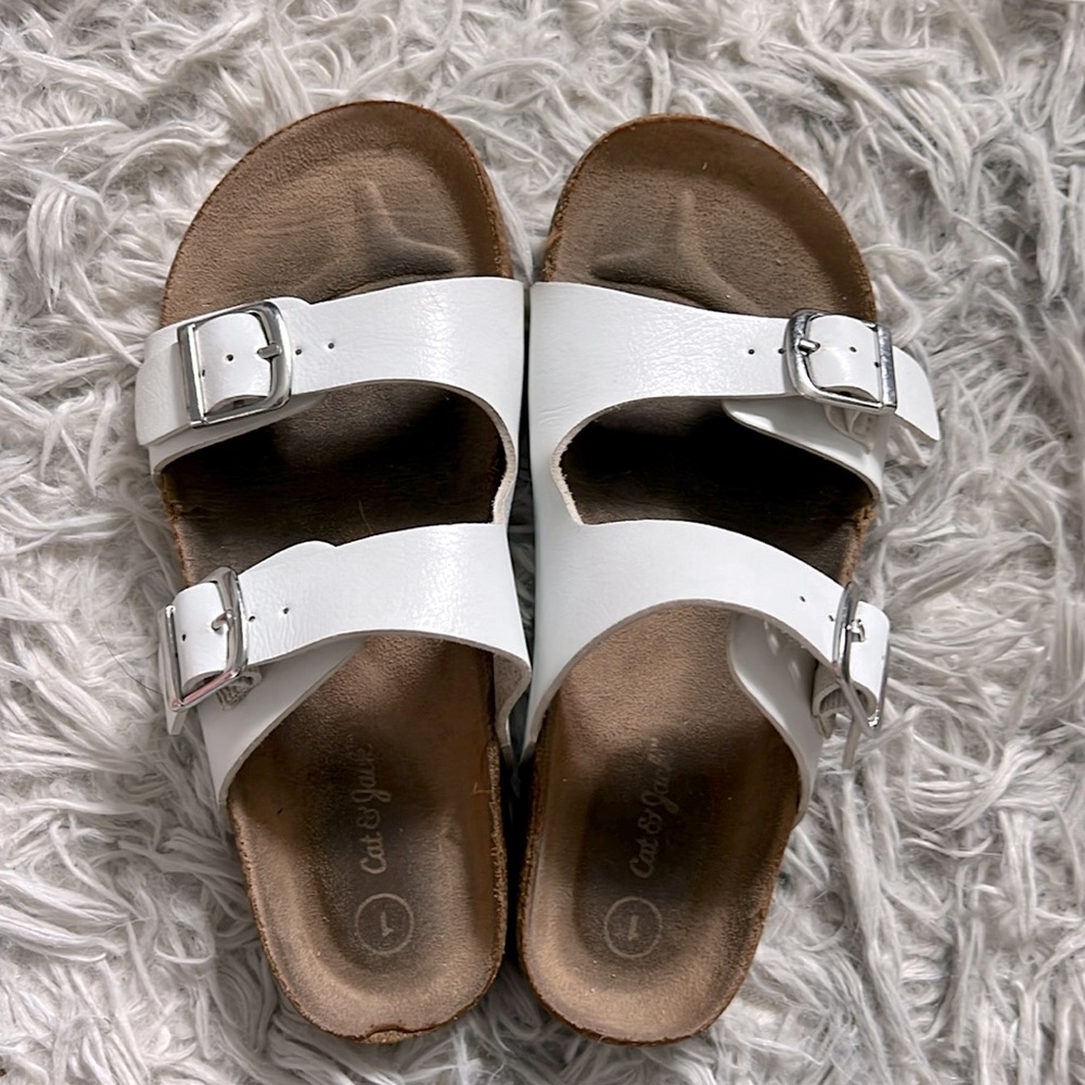 Girls adjustable double buckle white slip on sandal size 1